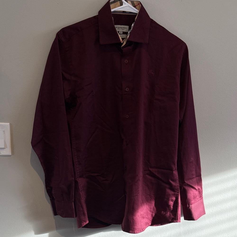 Burberry Men's Deep Burgundy Casual Shirt